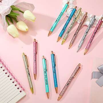 Jeyiour 12 Pcs Quotes Sparkly Fancy Pen Inspirational Glitter Ballpoint Pen with Motivational Messages Cute Pens Metal Inspirational Metal Black Ink Pens(Assorted Colors, Funny Style)