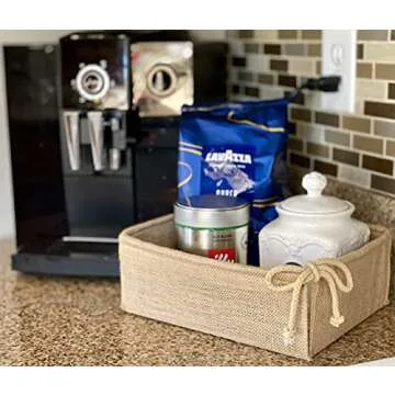 CB Accessories Decorative Basket Rectangular Burlap Fabric Storage Bin Collapsible Organizer for Home, Decor and Gifts (Large 14 x 9.75 x 4 inches)