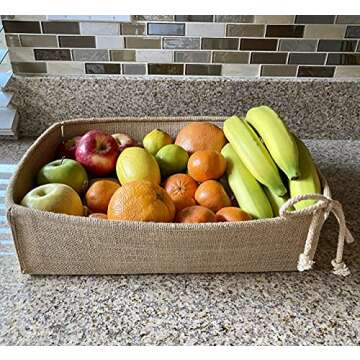 CB Accessories Decorative Basket Rectangular Burlap Fabric Storage Bin Collapsible Organizer for Home, Decor and Gifts (Large 14 x 9.75 x 4 inches)