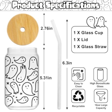 WODOHOLO Halloween Ghosts Iced Coffee Can Glass Cup