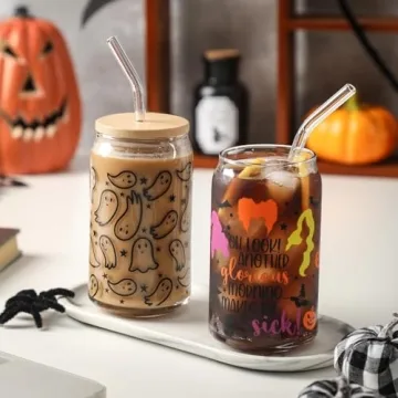 WODOHOLO Halloween Ghosts Iced Coffee Can Glass Cup