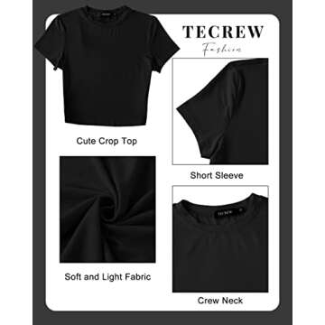 TECREW Womens Summer Short Sleeve Cute Crop Tops Casual Basic Crewneck Slim Fit T-Shirts, Black, Small