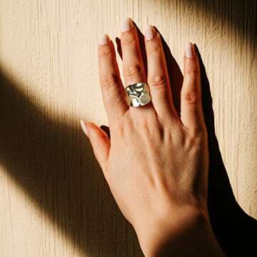 Mytys Chunky Dome Statement Ring - 18K Gold Plated Wide Band Ring with Hammered Design, Modern Sculp...