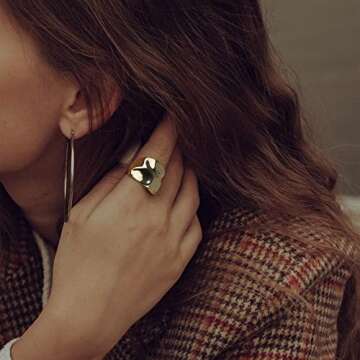 Mytys Chunky Dome Statement Ring - 18K Gold Plated Wide Band Ring with Hammered Design, Modern Sculptural Fashion Jewelry for Women Size 7-10 (Gold, 10)