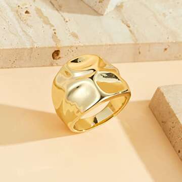 Mytys Chunky Dome Statement Ring - 18K Gold Plated Wide Band Ring with Hammered Design, Modern Sculptural Fashion Jewelry for Women Size 7-10 (Gold, 10)