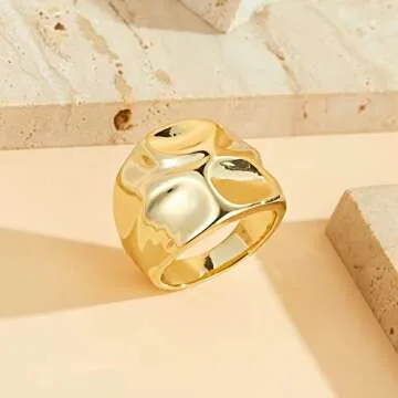 Mytys Chunky Dome Statement Ring - 18K Gold Plated Wide Band Ring with Hammered Design, Modern Sculptural Fashion Jewelry for Women Size 7-10 (Gold, 10)