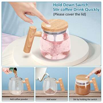 VAlinks Self Stirring Coffee Mug, Glass Electric Self Mixing Cup with Lid & Handle, 400ml Auto Self ...