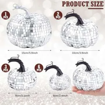Lenwen 12 Pcs Artificial Disco Pumpkin Glitter Mirror Pumpkin Fall Farmhouse Hanging Ornament Harvest Pumpkin Decoration for Thanksgiving Decorating Table Centerpiece(Sliver)