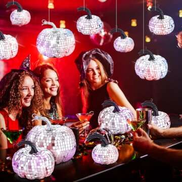 Lenwen 12 Pcs Artificial Disco Pumpkin Glitter Mirror Pumpkin Fall Farmhouse Hanging Ornament Harvest Pumpkin Decoration for Thanksgiving Decorating Table Centerpiece(Sliver)