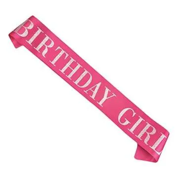 Birthday Girl Sash for Women, Pink Satin Silver Glitter Sash, Happy Birthday Princess Party Decorati...
