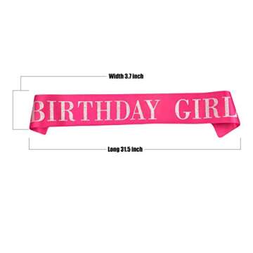 Birthday Girl Sash for Women,Pink Satin Silver Glitter Sash,Happy Birthday Princess Party Decorations,Women's Birthday Party Supplies,16,18,21,30,40,50 or Any Other Birthday Party