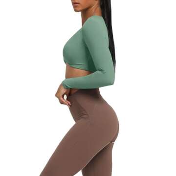 Aoxjox Long Sleeve Crop Tops for Women Sienna Twist Deep V Workout Cropped T Shirt Top (Sage Green, Medium)