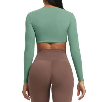 Aoxjox Long Sleeve Crop Tops for Women Sienna Twist Deep V Workout Cropped T Shirt Top (Sage Green, Medium)