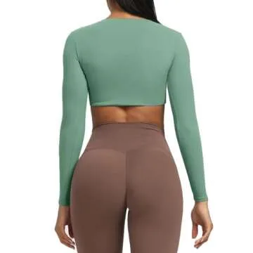 Aoxjox Long Sleeve Crop Tops for Women Sienna Twist Deep V Workout Cropped T Shirt Top (Sage Green, Medium)