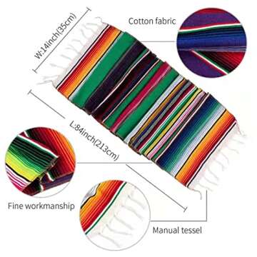 Mexican Table Runner 4Pack 14 x 84 Inches Fiesta Mexican Theme Party Decoration for Cinco de Mayo Fiesta Party Serape Zarape Table Runner