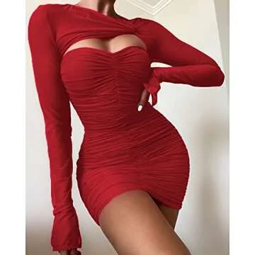 Stylish Bodycon Mini Dress for Night Out - Red X-Small