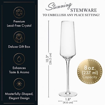 Elegant Elixir Champagne Flutes - Set of 4 Crystal Glasses