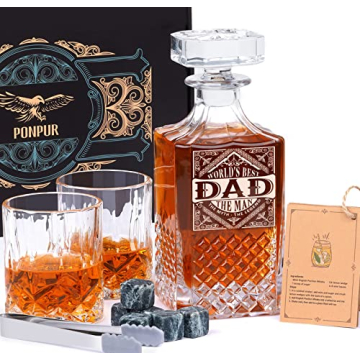 PONPUR Gifts for Men Dad, Whiskey Decanter Set with 2 Glasses, Unique Cool Dad Birthday Gift from Da...