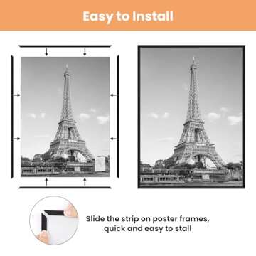 upsimples 12x16 Picture Frame Black 3 Pack, Scratch-Proof Poster Frames 12 x 16 for Photo Gallery - Slide-In Strips, Horizontal or Vertical Wall Mounting