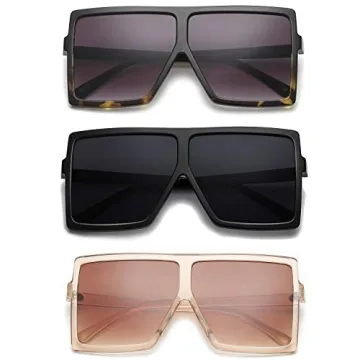 GRFISIA Square Oversized Sunglasses for Women Men Flat Top Fashion Shades