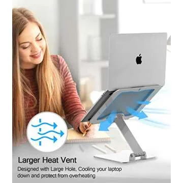 Laptop Stand, Adjustable Computer Stand Fully Foldable Laptop Holder for Desk Aluminum Tablet Stand with Larger Heat Vent, 48 Lbs Heavy Duty for MacBook Air/Pro Surface Lenovo Dell HP Notebook
