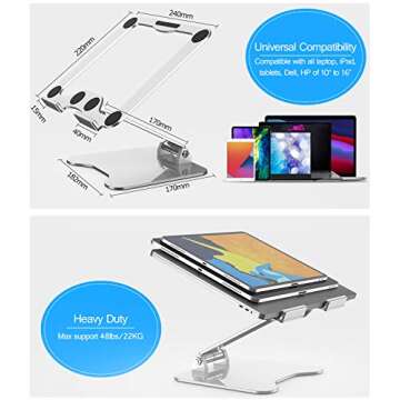 Laptop Stand, Adjustable Computer Stand Fully Foldable Laptop Holder for Desk Aluminum Tablet Stand with Larger Heat Vent, 48 Lbs Heavy Duty for MacBook Air/Pro Surface Lenovo Dell HP Notebook