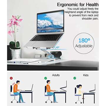 Laptop Stand, Adjustable Computer Stand Fully Foldable Laptop Holder for Desk Aluminum Tablet Stand with Larger Heat Vent, 48 Lbs Heavy Duty for MacBook Air/Pro Surface Lenovo Dell HP Notebook