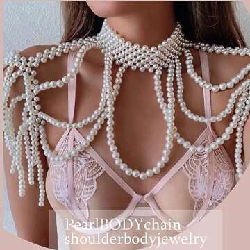 Bmirth Pearl Shawl Body Chain Pearl Shoulder Necklaces Body Jewelry Sexy Bra Tassel Body Chain Summe...