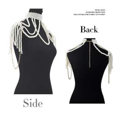 Bmirth Pearl Shawl Body Chain Pearl Shoulder Necklaces Body Jewelry Sexy Bra Tassel Body Chain Summer Beach Body Accessories Nightclub Party Body Chains (Shoulder necklace)
