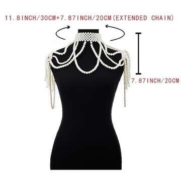 Bmirth Pearl Shawl Body Chain Pearl Shoulder Necklaces Body Jewelry Sexy Bra Tassel Body Chain Summer Beach Body Accessories Nightclub Party Body Chains (Shoulder necklace)