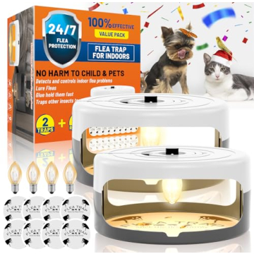 2 Pack Indoor Flea Traps with 8 Sticky Discs & 4 Bulbs - Safe for Kids and Pets