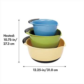 OXO Plastic Good Grips 3-Piece Mixing Bowl Set - Assorted Colors, Blue/Green/Yellow