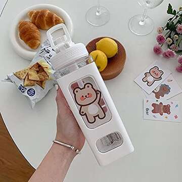 JQWSVE Kawaii Bear Water Bottle 24 oz Portable Design