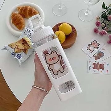 JQWSVE Kawaii Bear Water Bottle 24 oz Portable Design