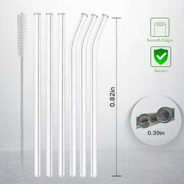 JDILOVEMART 16-PCS Reusable Glass Drinking Straws - 8.5 Inch, Straight and Bent, Cleaning Brushes In...