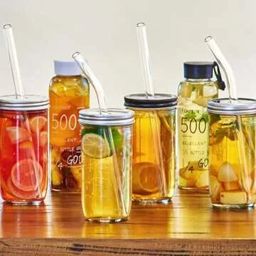 JDILOVEMART 16-Piece Reusable Glass Drinking Straws