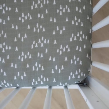 Pines Muslin Crib Sheet by Mebie Baby - Soft, Breathable, Modern Neutral Bedding for Baby Crib