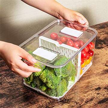 SANNO Produce Saver Fresh Keeper Vegetable Fruit Storage Containers, Refrigerator Fridge Stackable Bins with Lids and Vents, Stackable Salad Lettuce Keeper,BPA-freeContainers Bin-