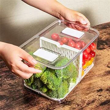SANNO Produce Saver Fresh Keeper Vegetable Fruit Storage Containers, Refrigerator Fridge Stackable Bins with Lids and Vents, Stackable Salad Lettuce Keeper,BPA-freeContainers Bin-