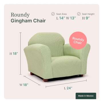 Keet Roundy Kid's Chair Gingham Kids Chair, Comfortable and Durable Kids Chair, Kids Armchair Easy to Coordinate, Kids Bedroom Chair, Comfy, Ages 2-5 Years, Kid Sofa Chair, Green
