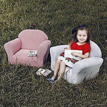 Keet Roundy Kid's Chair Gingham Kids Chair, Comfortable and Durable Kids Chair, Kids Armchair Easy to Coordinate, Kids Bedroom Chair, Comfy, Ages 2-5 Years, Kid Sofa Chair, Green