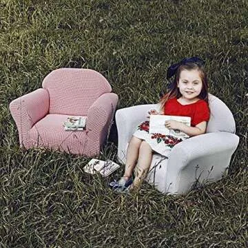 Keet Roundy Kid's Chair Gingham Kids Chair, Comfortable and Durable Kids Chair, Kids Armchair Easy to Coordinate, Kids Bedroom Chair, Comfy, Ages 2-5 Years, Kid Sofa Chair, Green