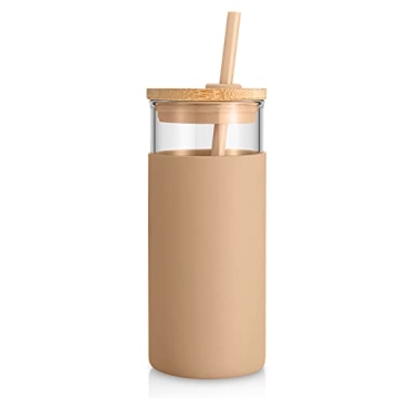 Eco-Friendly 20oz Glass Tumbler with Bamboo Lid & Silicone Sleeve - BPA Free