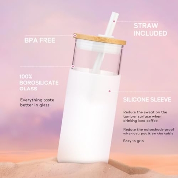 20oz Glass Tumbler Bamboo Lid Silicone Sleeve BPA Free