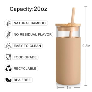 20oz Glass Tumbler Bamboo Lid Silicone Sleeve BPA Free