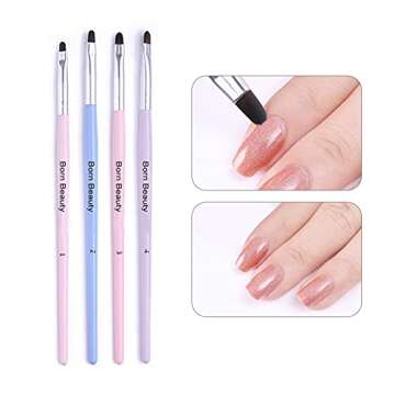 BornBeauty 4pcs Cuticle Nail Cleaning Brush Pink Blue Gel Nail Art Brush Round Handle Powder Dust Clean Pen Manicure Nail Art Tool (4Colors)
