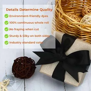 Ribbli Black Satin Ribbon Double Faced Satin 1 inch x Continuous 50 Yards