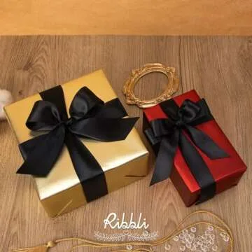 Ribbli Black Satin Ribbon 50 Yards for Crafts and Weddings