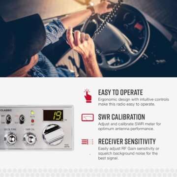 Cobra 29 LTD Classic AM/FM Professional CB Radio - Easy to Operate, Emergency Radio, Instant Channel 9, 4-Watt Output, Full 40 Channels, Adjustable Receiver and SWR Calibration, Black