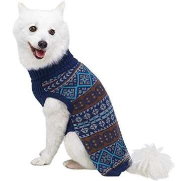 Blueberry Pet Fair Isle Style Yale Blue Snowflakes Pullover Dog Sweater, Back Length 20", Pack of 1 Clothes for Dogs